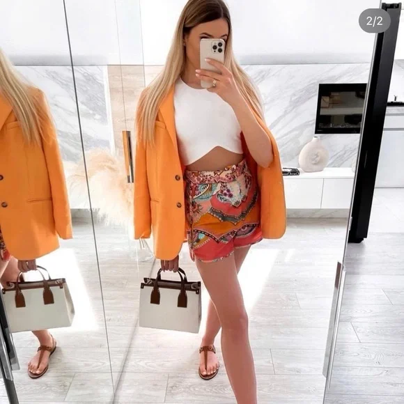 Zara NWT High Waist Floral Patterned Shorts Belted Linen Blend large - Picture 8 of 15